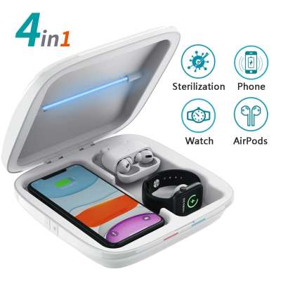 4 In 1 10W Qi Fast Wireless Charging Station UV Light Phone Sterilizer Box Wireless Charger with UVC Sterilizer